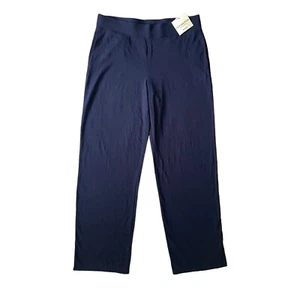 NWT Covington Pants Womens M Petite Blue Knit Elastic Waist Wide Leg Pockets - Picture 1 of 12