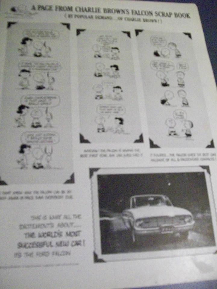 1960 Ford Falcon большой журнал автомобиля объявление с Peanuts' Чарли Браун альбом для вырезок - Изображение 1 из 1