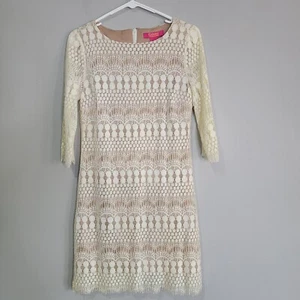 Catherine Malandrino Cream Ivory Lined Lace Crochet Dress 3/4 Sleeve Size 4 - Picture 1 of 11
