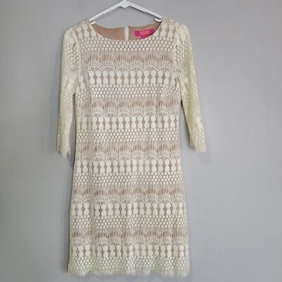 Vestido Catherine Malandrino Crema Marfil Forrado Encaje Crochet Manga 3/4 Talla 4 Foto 1 de 4
