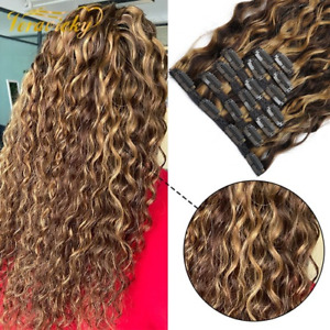 140G Natural Curly Clip In Extensions  Machine Made Remy Human Hair Head Clip