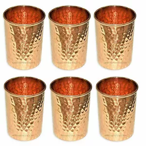 Copper Water Drinking Glass Hammered Tumbler For Health Benefits, Set of 6 Pcs - Picture 1 of 1