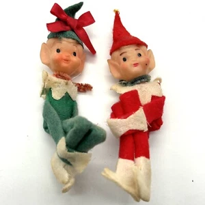 Lot 2 Vtg Shiny Brite White Elf Pixie Knee hugger Retro Christmas - Picture 1 of 11