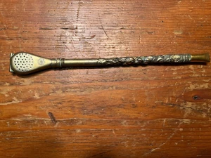 Vintage South American Mate Tea Straw Marked Chapa 18Kt & .800 - Picture 1 of 3