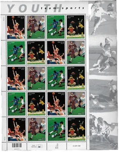 US Stamps Pane Of 20, Youth Team Sports, #3399-3402 MNH Lot: 1133 - Picture 1 of 1