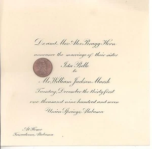 Alex Bragg Horn 1907 IDA BELLE & William Marsh UNION SPRINGS TUSCALOOSA ALABAMA - Bild 1 von 1