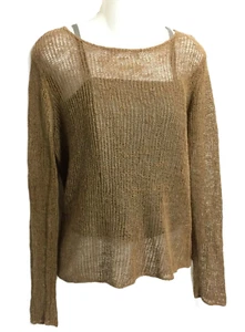 EILEEN FISHER Sweater Size X-Small Brown Linen Lagenlook Shirt Pullover Top XS - Picture 1 of 6
