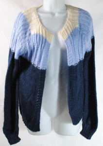 Womens Open Loose Knit Cardigan Sweater Size S/M Long Sleeve Light Blue & Navy - Picture 1 of 21
