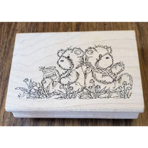 Hampton Art Bears With Honey Jars Flowers Rubber Stamp - Picture 1 of 8