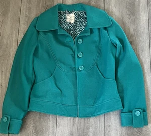 Chaqueta Abrigo Verde Mezcla Lana Tul Bolsillos Forrados Clásico Sin Etiqueta LEER - Imagen 1 de 10