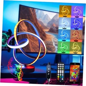 Black USB Modern Table Lamp, 7 Colors 10 Light Modes Spiral Design Table Lamp, - Picture 1 of 8