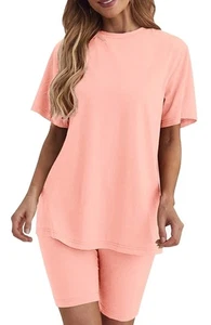 SENSERISE Damen Workout Set 2-teilig Outfits Kurzarm V-Ausschnitt T-Shirts Biker - Bild 1 von 6