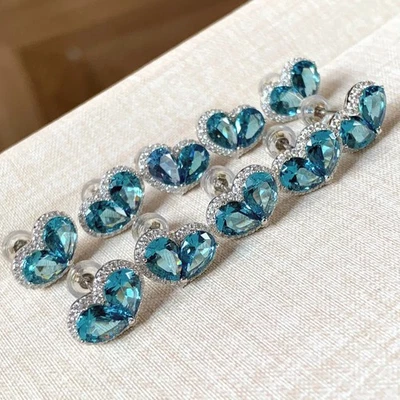 New Heart Design London Blue Topaz Gems Women Charm Women Girl Stud Earrings - Image 1 of 4