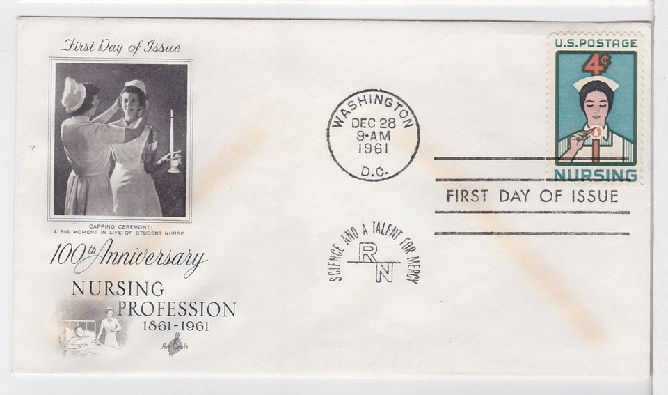 TurtlesTradingPost- Nursing 100th Anniversary- 1961 #1190 FDC Artcrafft Cachet - Image 1 of 1