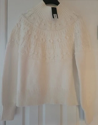 Banana Republic Chunky Mixed Cable Knit Sweater NWT $150 IVORY  M - Image 1 of 4