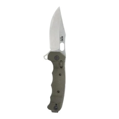 SOG Seal XR Folding Knife 3.9" S35VN Steel Clip Point Blade OD Green + Stonewash - Image 1 of 4