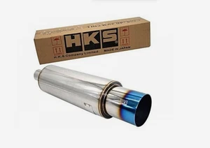 HKS Hi-Power Muffler Blue Titanium Face 2.0” Inlet 4.0” Outlet Universal - Picture 1 of 7