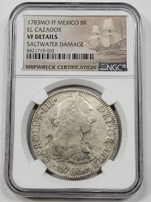 1783 Mo Mexico Silver 8 Reales EL CAZADOR SHIPWRECK NGC VF Genuine *M20 - Image 1 of 4
