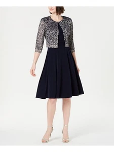 JESSICA HOWARD Womens Navy Metallic Printed Formal Jacket Petites 6P - Picture 1 of 6