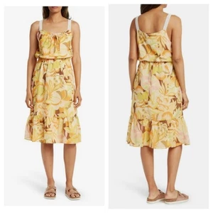 New Collective Concepts Sleeveless Crochet Trim Blouson Midi Dress Yellow Multi - Picture 1 of 13