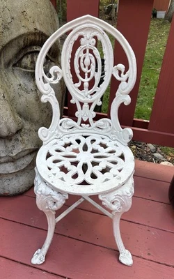 Vintage Petite Cast Aluminum Bistro Garden Child's Chair 29.5"H Plant Stand - Image 1 of 4