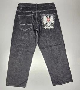 Vintage Avirex Jeans 38x32. Black Baggy Wide Leg Y2K Embroidered Crest. - Picture 1 of 7
