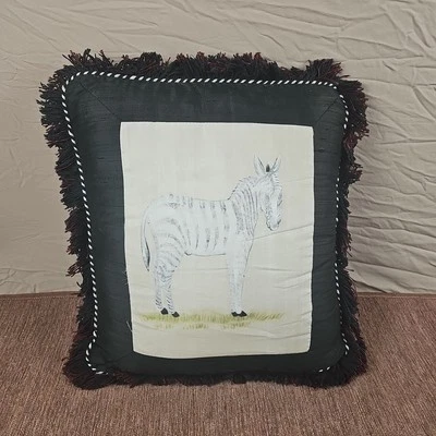 Vintage Zebra Throw Pillow Tapestry Fringe - Image 1 of 4