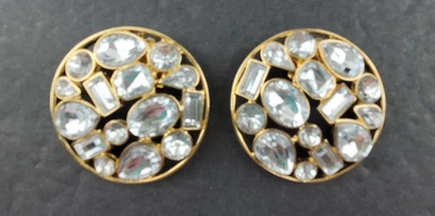 Clipes de sapato vintage extragrandes redondos tom dourado strass designer Bling - Imagem 1 de 4