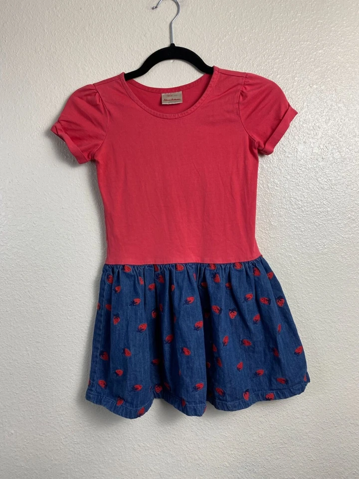 Vestido Hanna Andersson Niñas Rojo Azul Bordado Fresa Talla 8 Manga Corta Foto 1 de 4