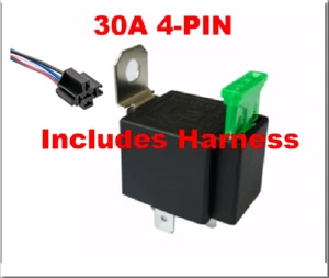 12V DC 30A 4-PIN RELAY W/FUSE + 2/14AWG + 2/16AWG HEAVY DUTY 6" HARNESS - Picture 1 of 9