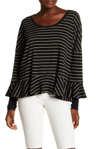 Blusa Top Free People WE THE FREE Manga Volantes Dobladillo Peplum Rayas, Talla XS - Imagen 1 de 9