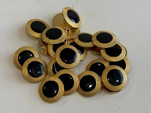 Vintage 24 EA runde goldfarbene schwarze Lucite Mittelknöpfe, 1" Durchmesser - Bild 1 von 3
