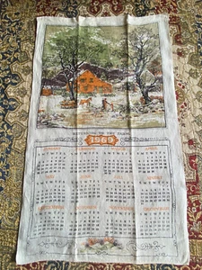 1969 Vintage Towel Calendar GOOD FOR 2025 "Returning to the Farm" Winter Scene - Picture 1 of 5