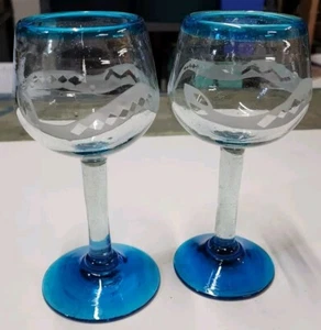 Kate Errett Signed Numbered 196 Handblown Glass Etched Snake Stemware 7.5" - Picture 1 of 10