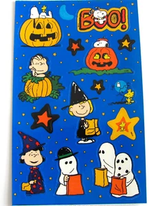 VTG Sandylion Stickers Maxi Peanuts Snoopy Halloween Blue Background NEW - Picture 1 of 2