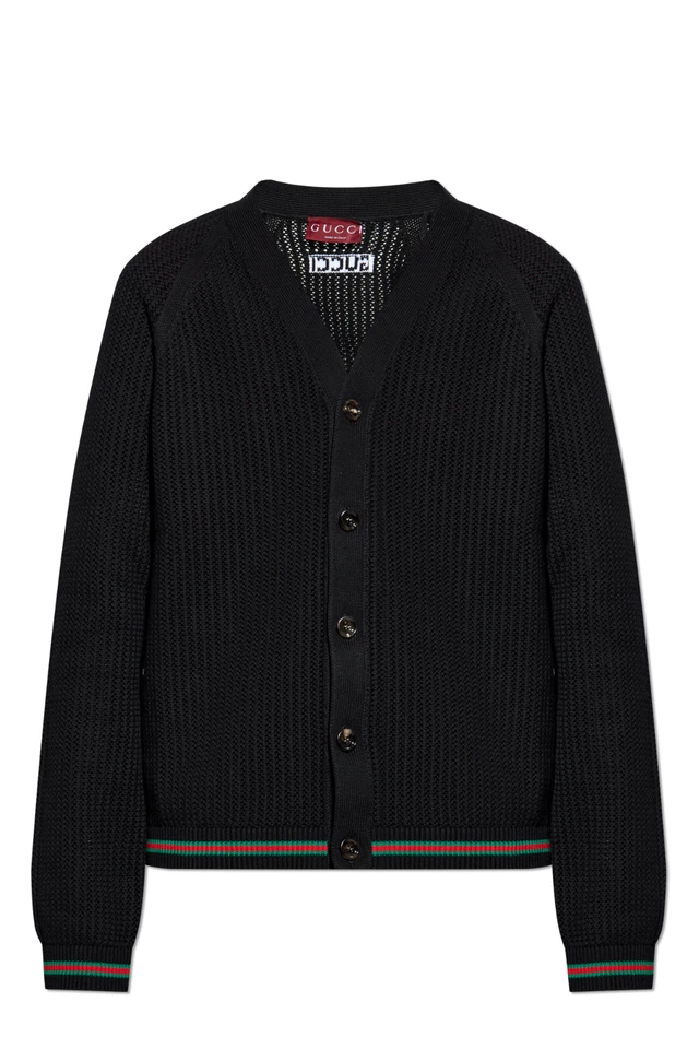 GUCCI Black With Web Wool Cardigan New & Authentic - Image 1 of 1