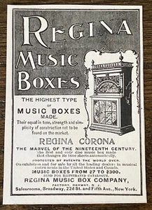 Antique 1899 REGINA CORONA Vtg Music Box Print Ad~19th Century Marvel Rahway,NJ - Picture 1 of 1