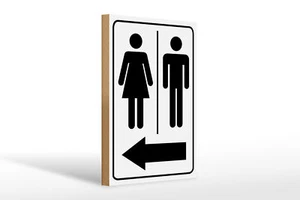 Holzschild Hinweis 20x30 cm Toilettenfiguren Pfeil links Deko Schild wooden sign - Bild 1 von 5