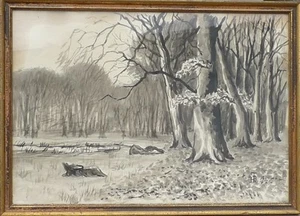 IMPRESSIONIST -WALDLANDSCHAFT -AQUARELL DATIERT 1934 -MONOGRAMM - Bild 1 von 8