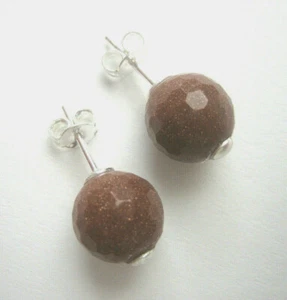 Goldfluss Ohrstecker 10 mm Kugel braun facettiert 925 Silber Ohrschmuck Ohrringe - Foto 1 di 3