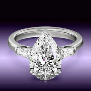2.70 Ct IGI Lab Created Pear Cut Diamond Wedding Ring 14k White Gold E F VS - Picture 1 of 9
