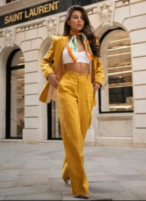 ZARA LINEN BLAZER PATCH POCKETS MUSTARD SIZE XS BRAND NEW - Image 1 of 4