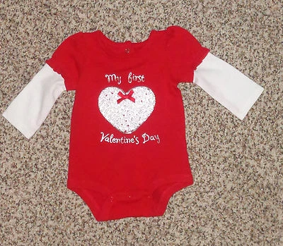 Koala Kids Baby Girls My First Valentines Day Romper Ribbon Heart Newborn Size - Image 1 of 2