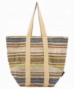 Large Jute Market Travel Tote Bag Lined in Cotton Handmade in India (Blue Multi) - Picture 1 of 2