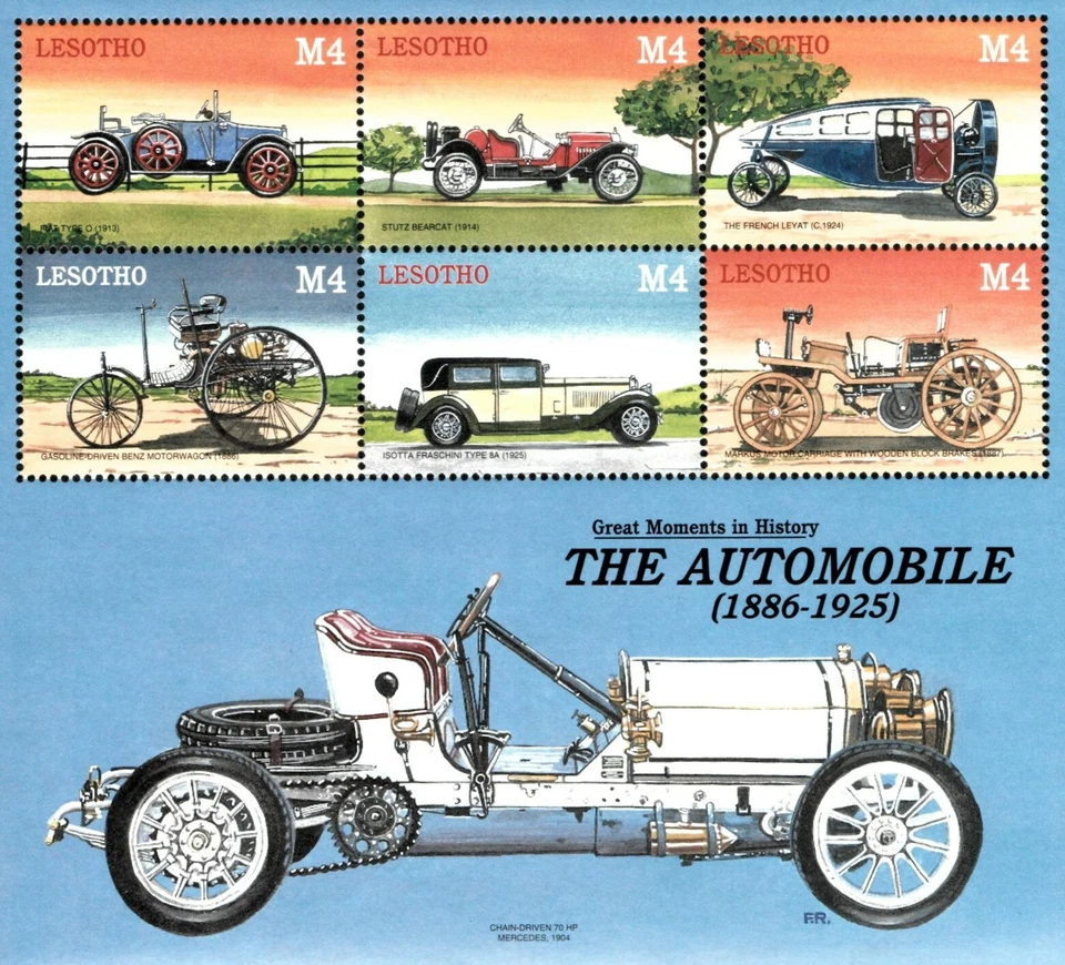 Lesotho 2001 - Classic Cars - Sheet Of 6 Stamps - Scott #1251 - MNH - Image 1 of 1