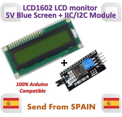 LCD1602 LCD monitor 1602 5V Blue Screen White Code + IIC I2C Module for ARDUINO - Photo 1/4