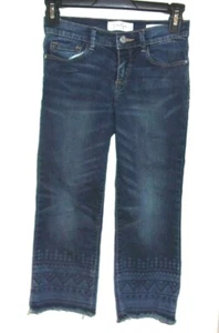 Jessica Simpson Cherish Cropped Flare Blue Jeans Girls Size 10 Aztec Frayed Hem - Picture 1 of 5