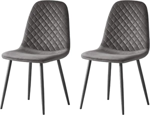 Set of 2 Velvet Dining Chairs Fabric Upholstered Seat with Metal Legs - Picture 1 of 12