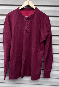 LL Bean Mens XL Burgundy Red Wool Blend River Driver's Thermal Henley Shirt - Picture 1 of 6