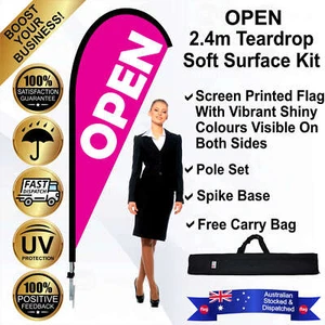 OPEN Pink 2.4m Teardrop Flag/Banner Kit with Spike *High Quality *UV Protected - Picture 1 of 10